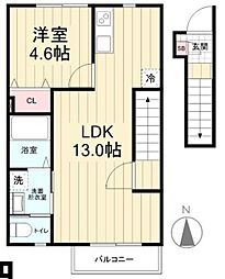 クレール 1階1LDKの間取り