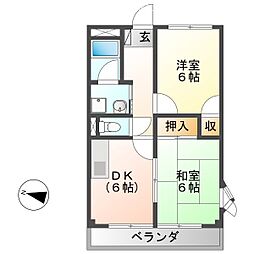 サニーレジデンスココ 2DKの間取図画像