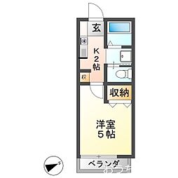 リバティハウスアイギA ワンルームの間取図画像