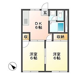 平成後田ハイツ 2DKの間取図画像