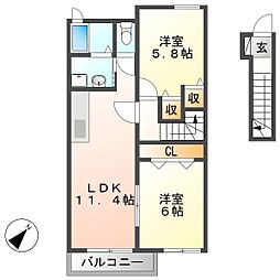 サンノーブル 2LDKの間取図画像