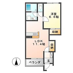 ユースカイヒル 1LDKの間取図画像