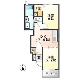 カレントB 2DKの間取図画像