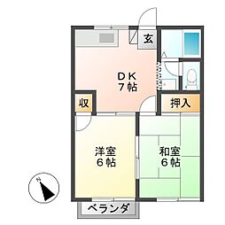 グリーンハイツ坂本 2DKの間取図画像