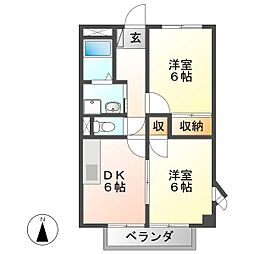 サープラス畑ヶ田 2DKの間取図画像