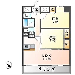 スカイヒルズマンション 2LDKの間取図画像