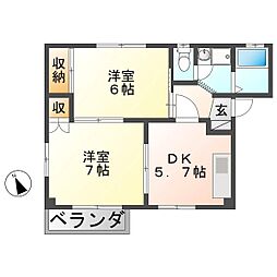 ハイツベアー 2DKの間取図画像