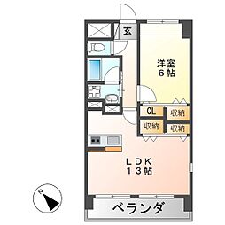 スカイヒルズマンション 1LDKの間取図画像