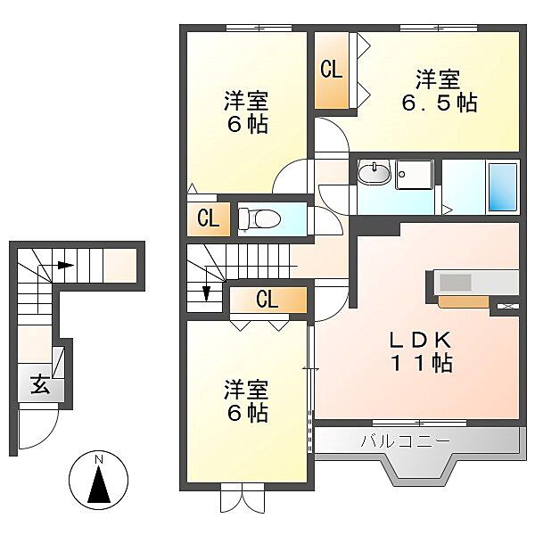 グリシーヌ A ｜岐阜県中津川市茄子川(賃貸アパート3LDK・2階・72.62㎡)の写真 その2