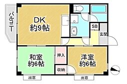 熊内ゴールドハイツ 2DKの間取図画像