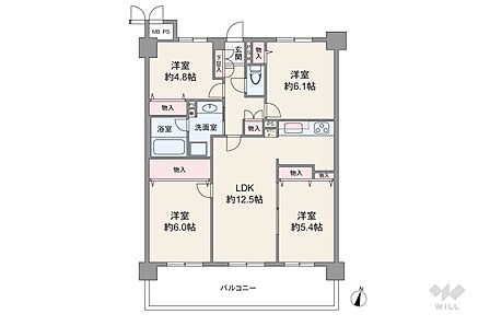 76.00平米の4LDK。全居室エアコン設置可能。8階建ての5階部分につき陽当り・通風良好な住戸。