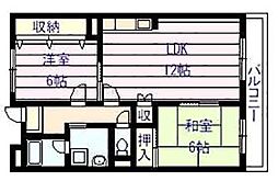 バンシャイン法善寺 2LDKの間取図画像