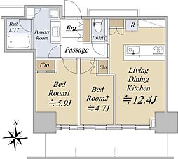 大崎ステーションレジデンス 8階2LDKの間取り