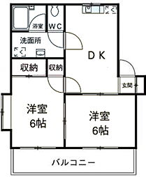 ユングフラウ港南B 2DKの間取図画像