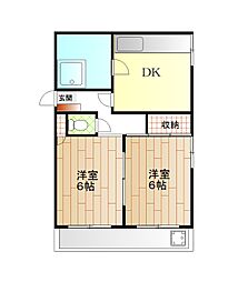 クオリア鷹匠町 2DKの間取図画像