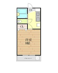 サンライズ22 1Kの間取図画像