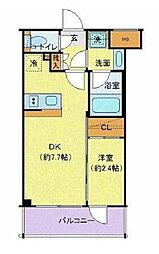 都営大江戸線 東新宿駅 徒歩4分の賃貸マンション 2階1DKの間取り