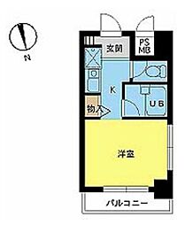 都営大江戸線 若松河田駅 徒歩5分の賃貸マンション 2階ワンルームの間取り