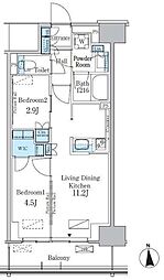 JR総武線 大久保駅 徒歩6分の賃貸マンション 5階2LDKの間取り