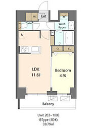 新宿区早稲田鶴巻町マンション 1LDKの間取図画像