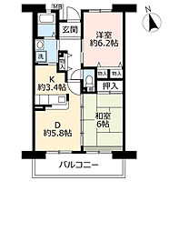 UR都市機構アルビス緑丘107号棟 2DKの間取図画像