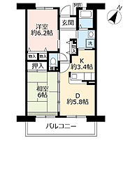 UR都市機構アルビス緑丘102号棟 2DKの間取図画像