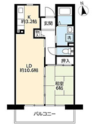 UR都市機構アルビス緑丘111号棟 1LDKの間取図画像