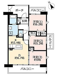 UR都市機構アルビス緑丘109号棟 3DKの間取図画像