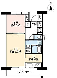 UR都市機構シャレール東豊中22号棟 1LDKの間取図画像