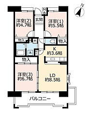 UR都市機構アルビス旭ケ丘1-6号棟 3LDKの間取図画像