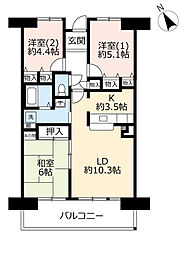 UR都市機構アルビス旭ケ丘6-5号棟 3LDKの間取図画像
