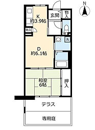 UR都市機構アルビス緑丘113号棟 1DKの間取図画像