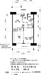 UR都市機構アルビス旭ケ丘7-1号棟 2DKの間取図画像