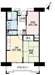 UR都市機構アルビス旭ケ丘1-8号棟 2DKの間取図画像