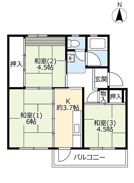 UR富田 ｜大阪府高槻市牧田町(賃貸マンション3K・2階・45.81㎡)の写真 その2