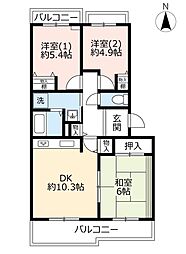 UR都市機構高槻・阿武山団地十番街3号棟 3DKの間取図画像