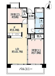 UR都市機構アーベイン東三国13号棟 2LDKの間取図画像