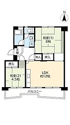 UR都市機構鳥飼野々2丁目団地2号棟 2LDKの間取図画像