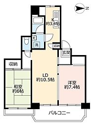 UR都市機構リバーサイドしろきた団地36号西棟 2LDKの間取図画像
