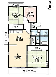 UR都市機構オークタウン東茨木5号棟 3LDKの間取図画像
