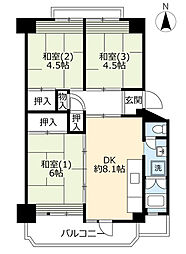 UR都市機構リバーサイドしろきた団地38号棟 2LDKの間取図画像