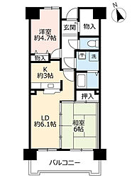 UR都市機構アーベイン東三国22号棟 2DKの間取図画像