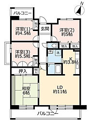 UR都市機構アーベイン東三国1号棟 4LDKの間取図画像