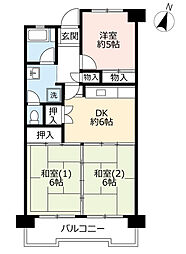 UR都市機構リバーサイドもりぐち団地7号棟 3DKの間取図画像