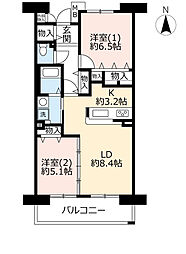 UR都市機構シティコート服部14棟 2LDKの間取図画像