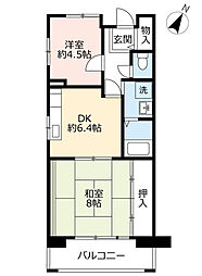 UR都市機構アーベイン東三国8号棟 1LDKの間取図画像