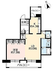 UR都市機構アーベイン東三国2号棟 1LDKの間取図画像