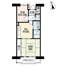 UR都市機構都島リバーシティ6号棟 2DKの間取図画像