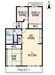 UR都市機構オークタウン東茨木17号棟 3LDKの間取図画像