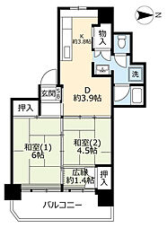 UR都市機構リバーサイドしろきた団地33号東棟 1LDKの間取図画像